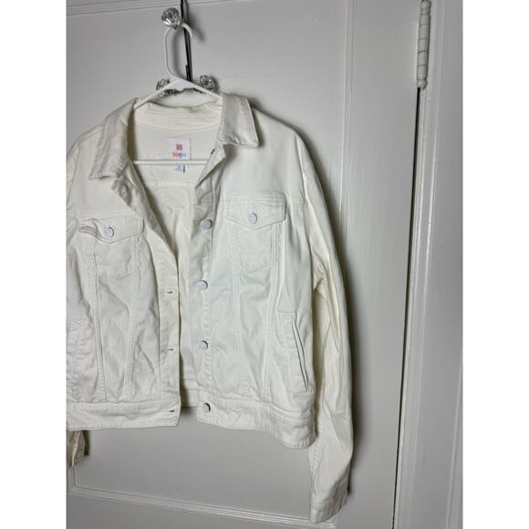 Lularoe White Denim Jean Jacket Unicorn Patch Boxy Stretch Women's XL - Picture 4 of 6